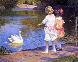 Edward Potthast Canvas Paintings - The Swan